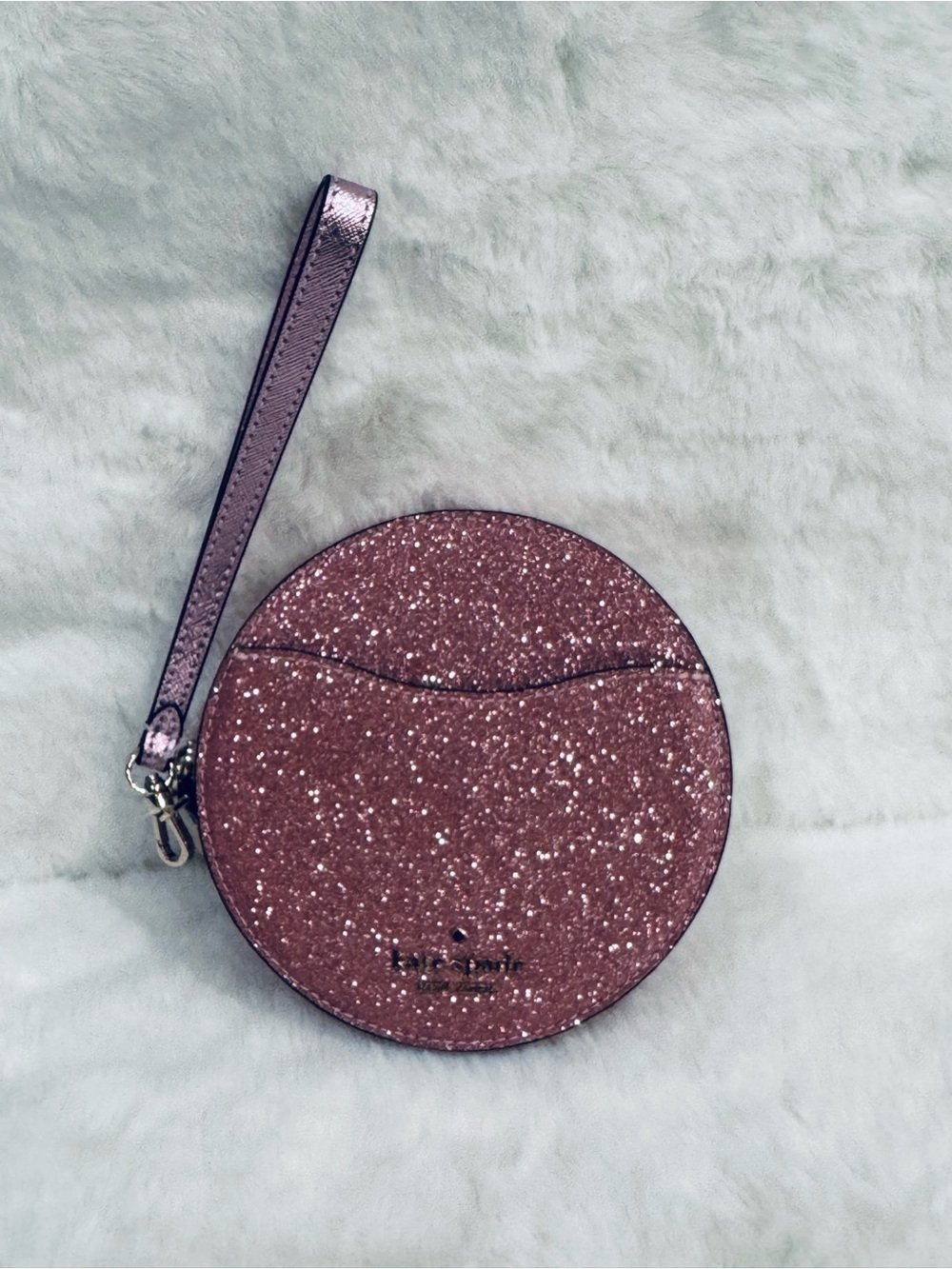 🔥 Kate Spade Pink Glitter Round Wristlet NEW sparkle 💖